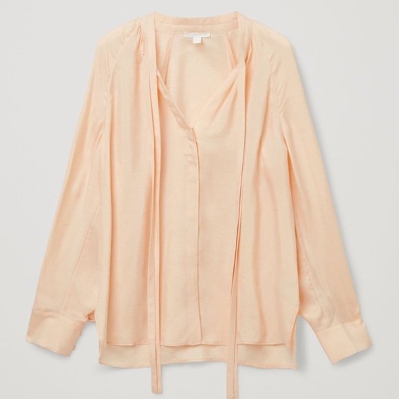 COS Tie Neck Light Peach Cupro Pussycat Blouse - 10 - Picture 15 of 15